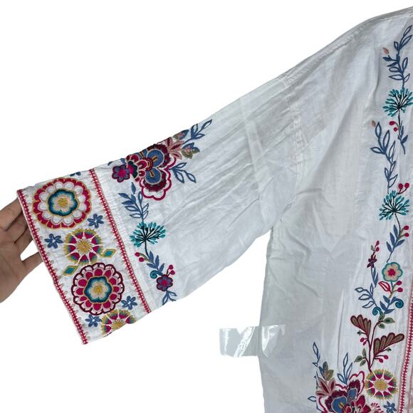 Johnny Was Sicilia Cropped Linen Kimono Jacket Floral Embroidery Size XS - Picture 9 of 12